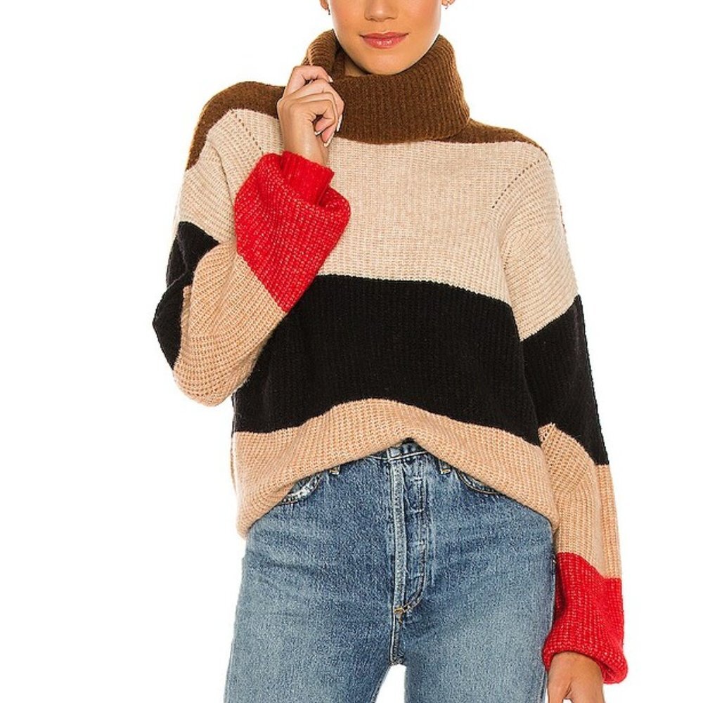 One Teaspoon Womens Stevie Stripe Wool Blend Cowl Neck Sweater Brown Tan Medium